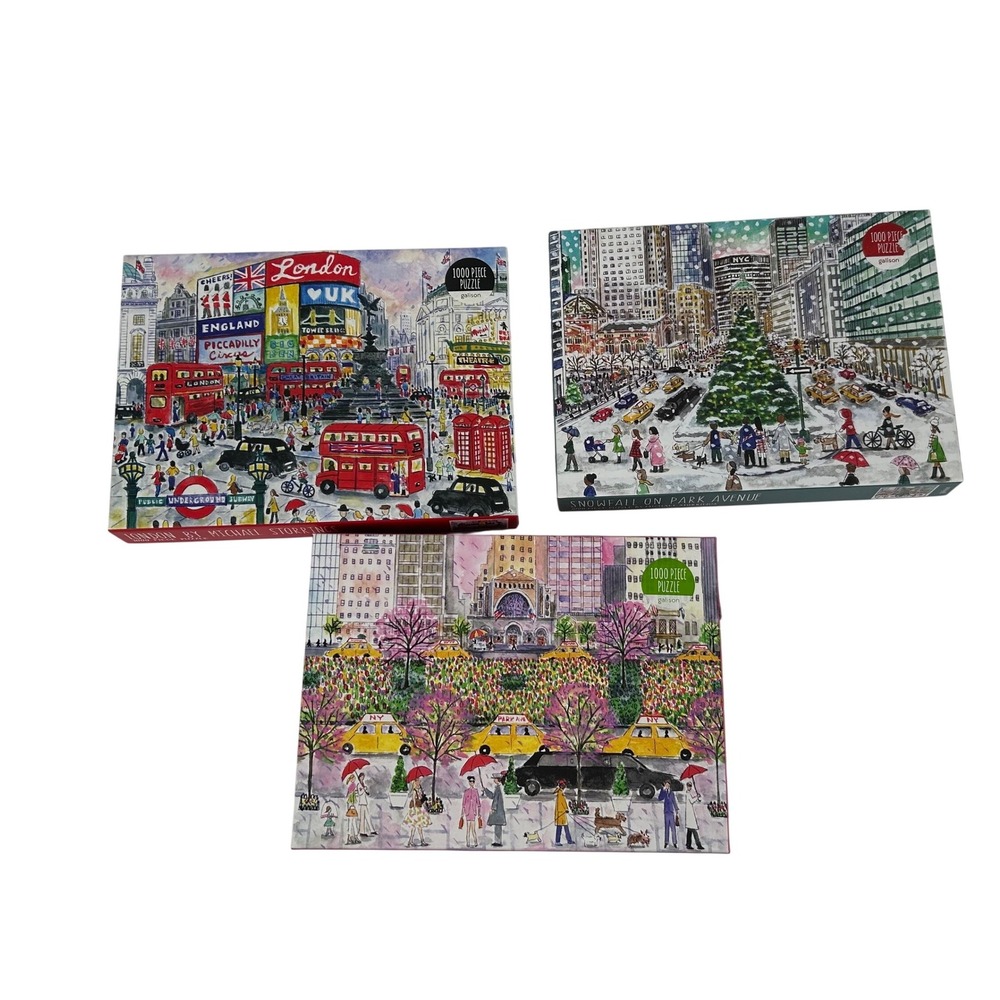 Galison Michael Storrings 1000 Piece Puzzle Set London Spring Snow Park Avenue